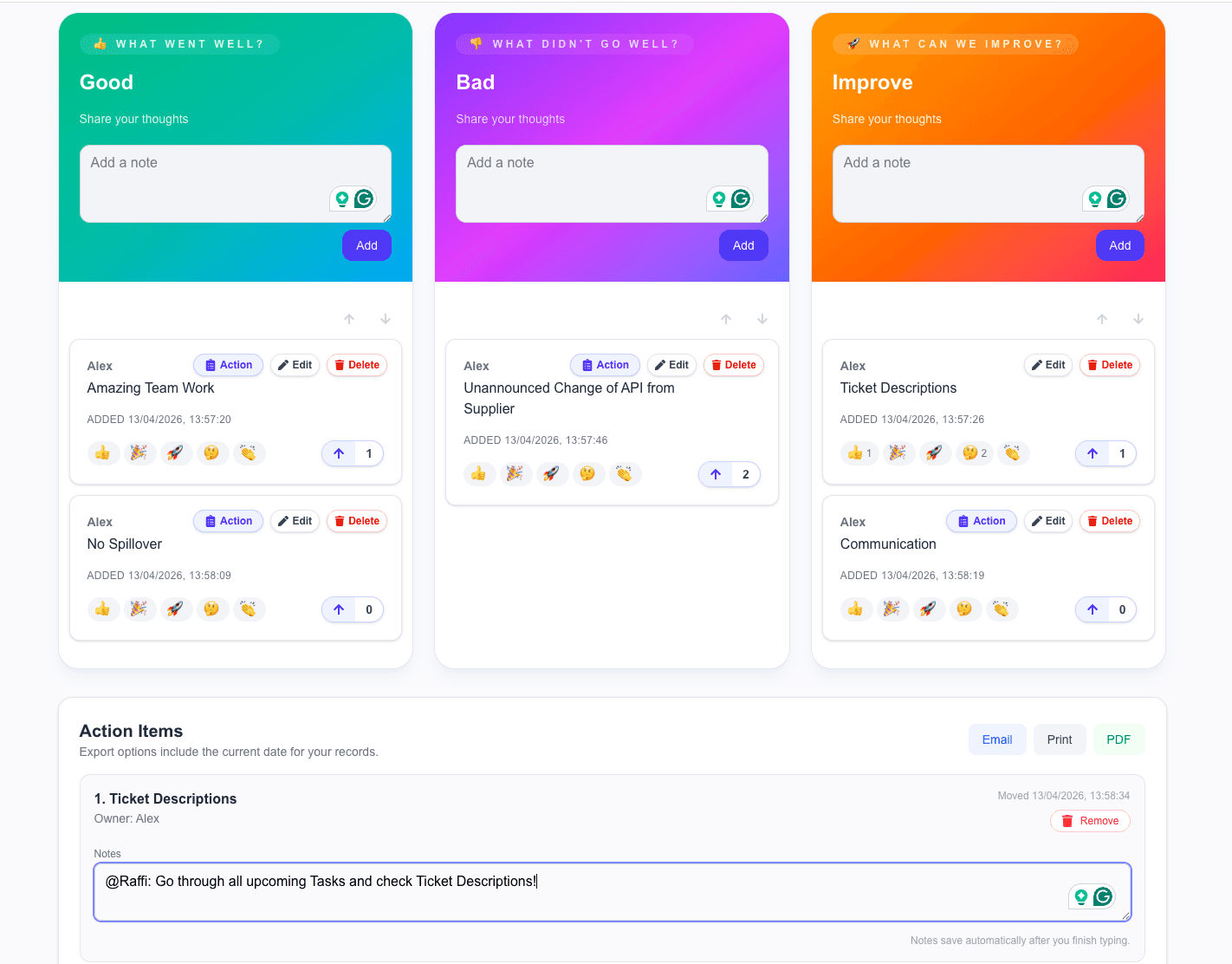 Free retrospective tool — EasyRetro alternative with retro board interface